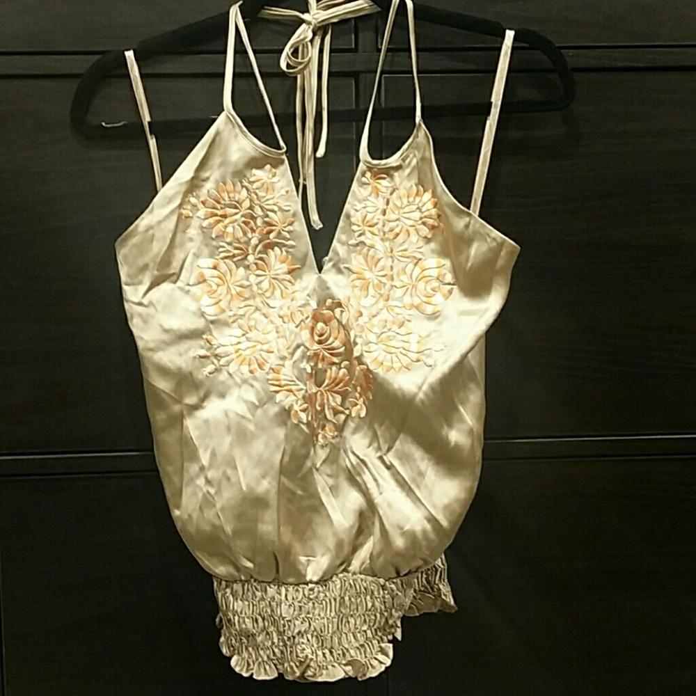 Arden B silk embroidered halter blouse new